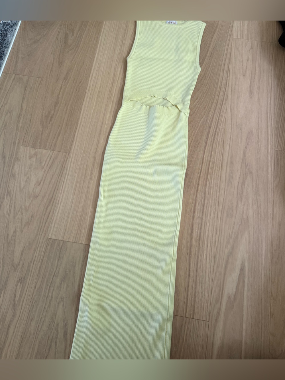 Light Yellow Ribbed Sleeve dress - Soft Knit
